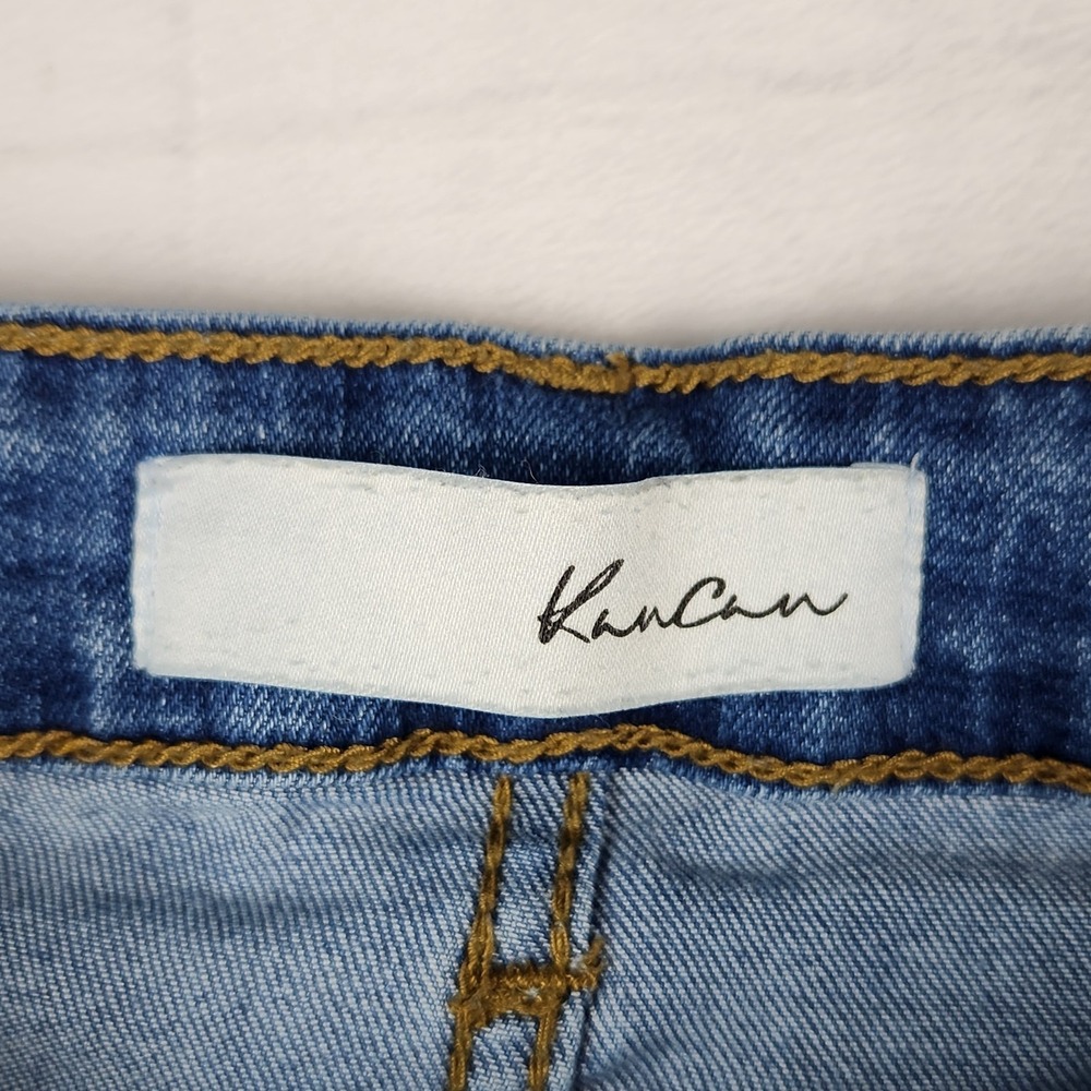 KanCan Jeans Womens Size 5/26 Mid Rise Flare Raw Hem Blue Denim Pants - Picture 4 of 10